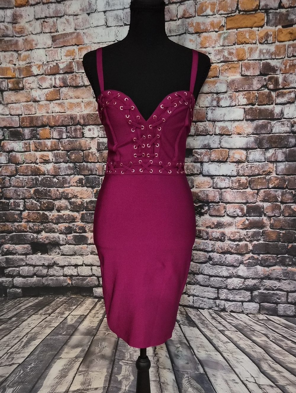 Fashion Nova Deep Magenta Lace-Up Bustier Midi Dress